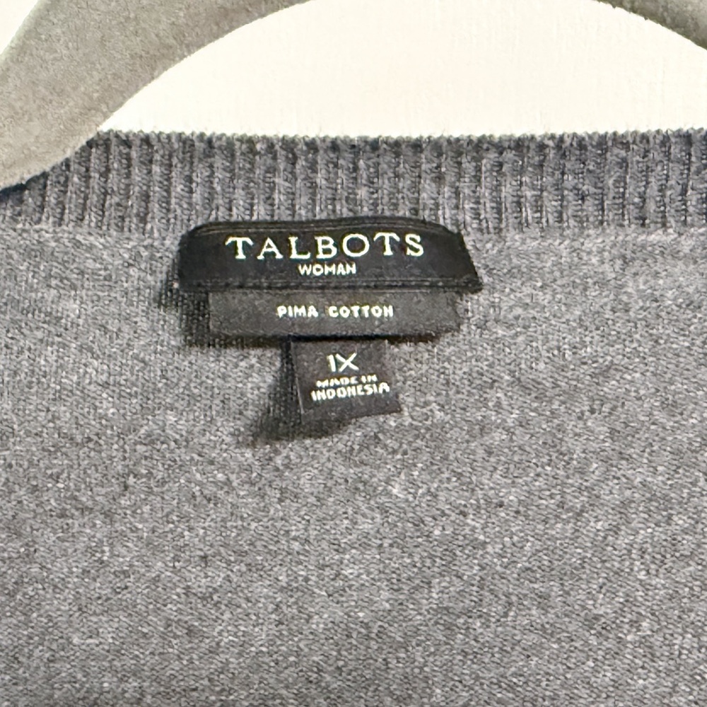 Talbots Pima Cotton Cardigan 1X Gray Button Front Lightweight Sweater - Picture 3 of 17